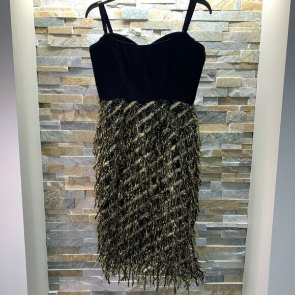 MILLY Black/Gold Tara Diagonal Metallic Cocktail - Picture 3 of 7